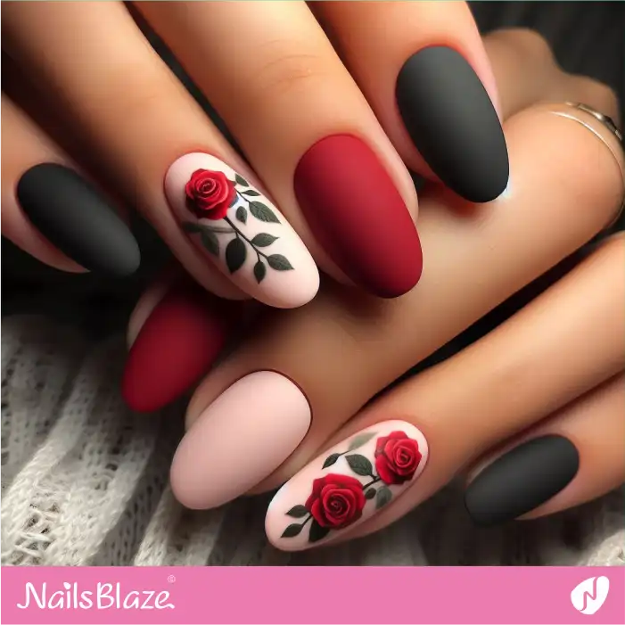 Matte Roses Flower Nail Art for Love Day | Valentine Nails - NB2123